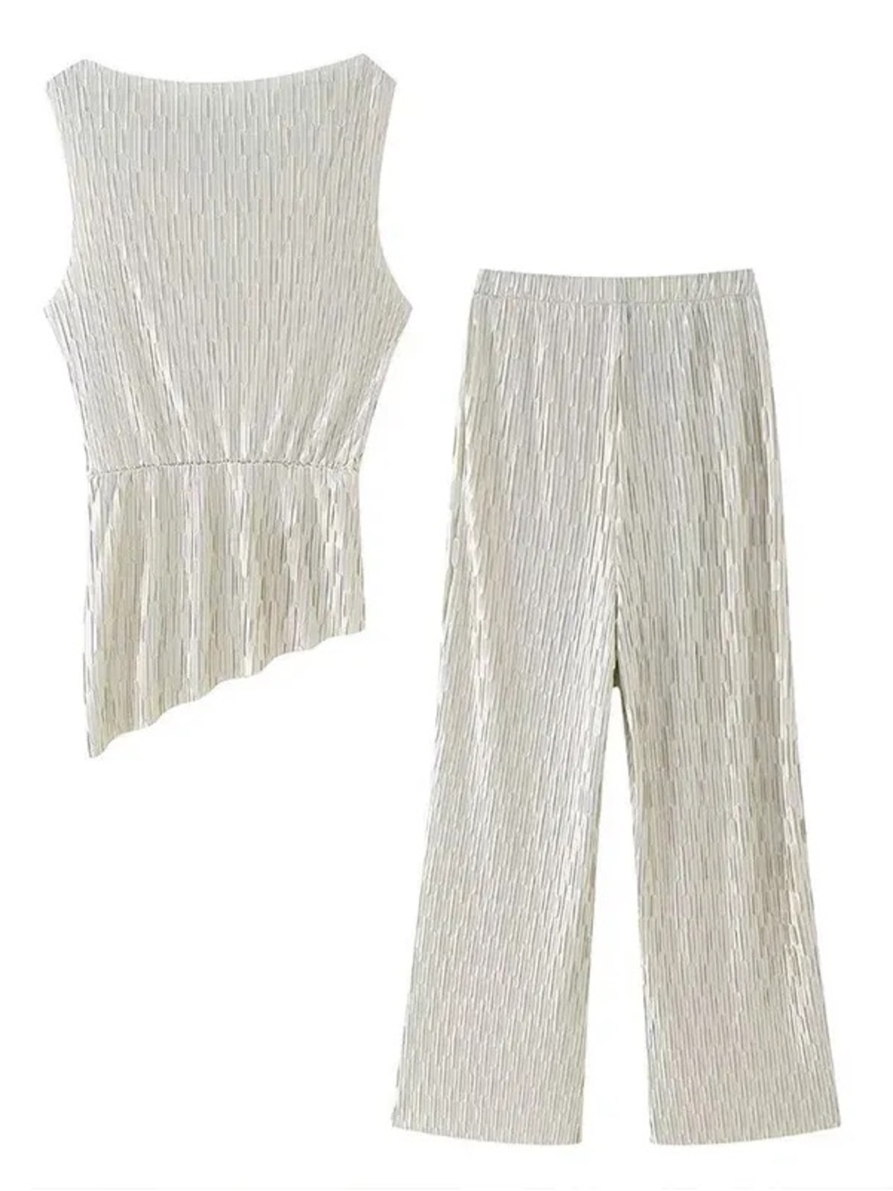 Zara Cream Pleated Wide-Leg Pants